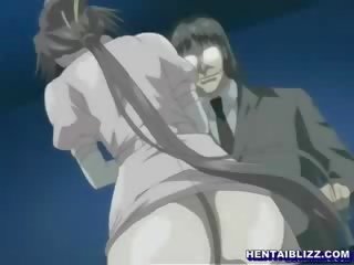 Renteng hentai perawat with a muzzle get whipped by doc